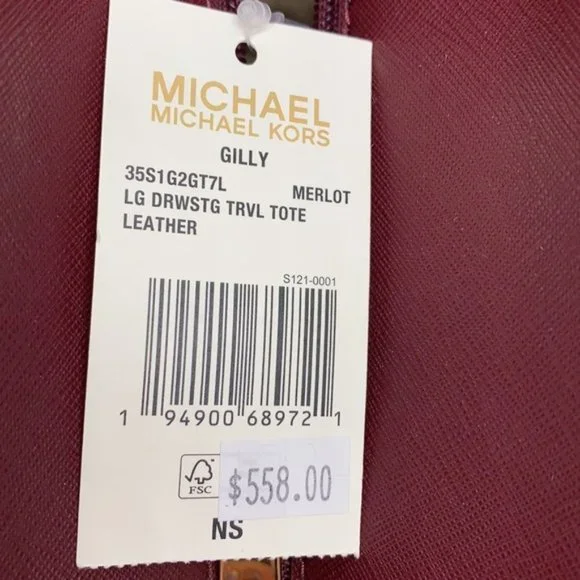 Michael Kors Gilly Large Drawstring Travel Tote Leather Oxblood Color - Picture 7 of 16